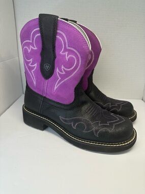 Ariat Fatbaby Heritage Black and Purple Western Ankle Boots Size 8